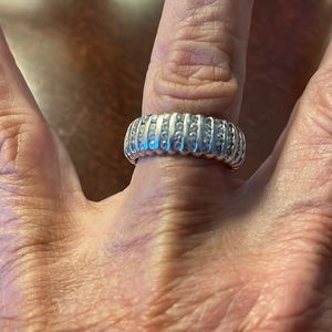 Sterling silver band with channel set CZ stones - Diamonique size 7